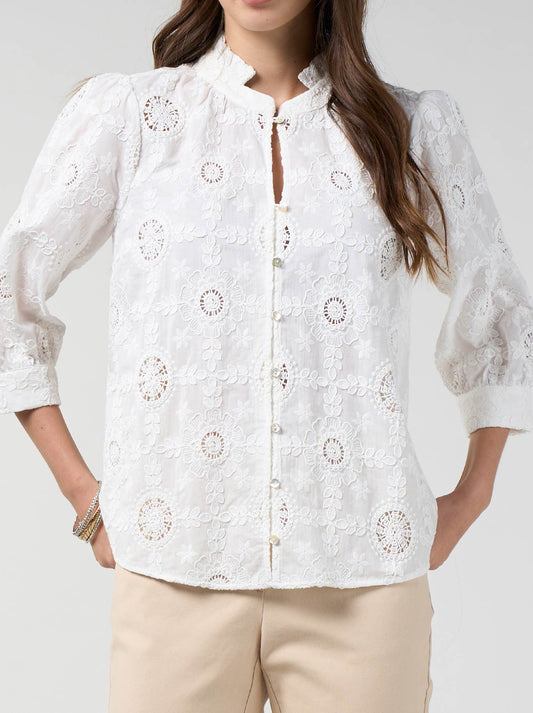 Image of a model wearing Tops. Product name - LOOBIE'S STORY ASMITA SHIRT in White colour by brand - Loobies Story