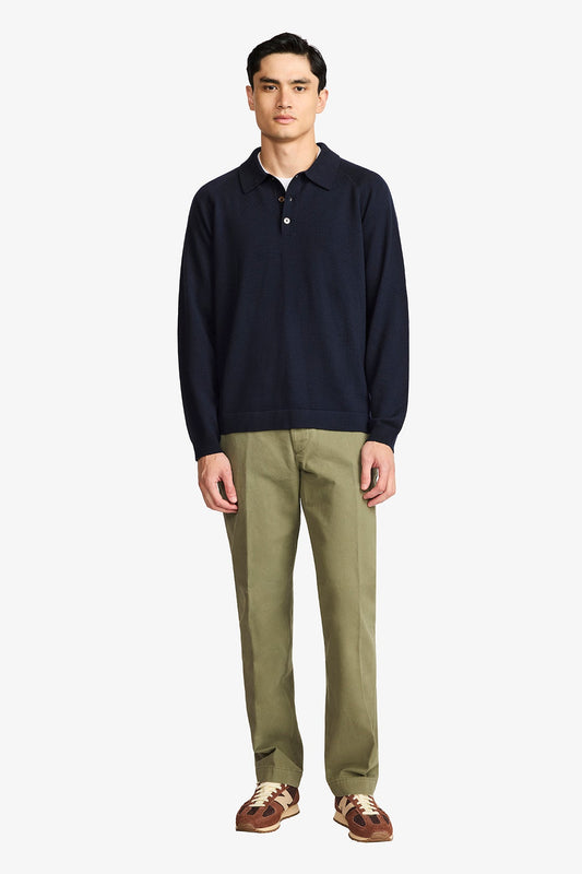 Image of a model wearing Tops. Productname: Loom Navy Jersey in Navy colour by brand - Anthony Squires