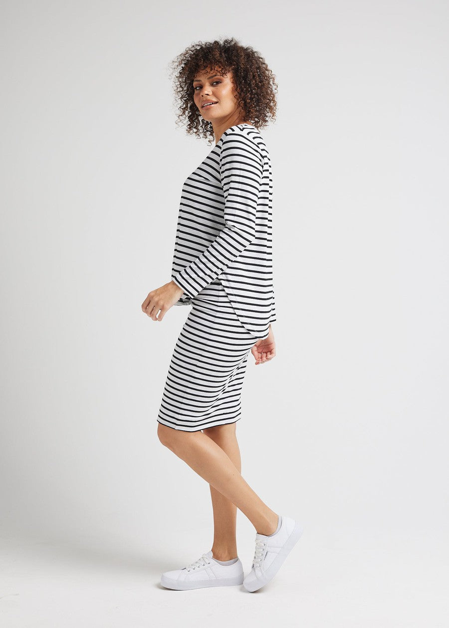Lou Lou Sia V Neck Bamboo Longsleeve Top (Grey Marle & Black Stripe)