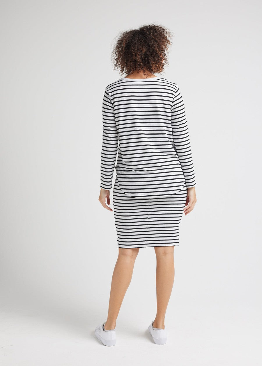Lou Lou Sia V Neck Bamboo Longsleeve Top (Grey Marle & Black Stripe)