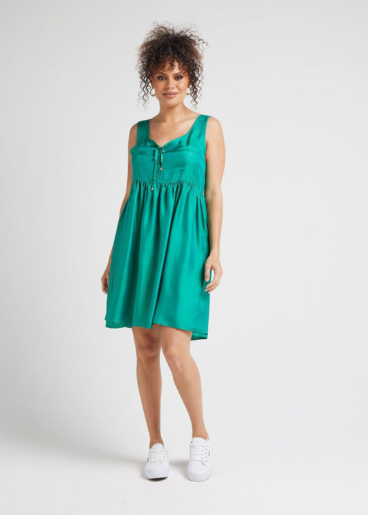 Image of Dresses. Product name - Carnation Sleeveless Silk Dress Emerald Green in Emerald Green colour by brand - Lou Lou