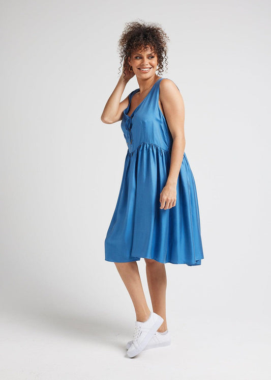 Image of Dresses. Product name - Carnation Sleeveless Silk Dress Ocean Blue in Ocean Blue colour by brand - Lou Lou