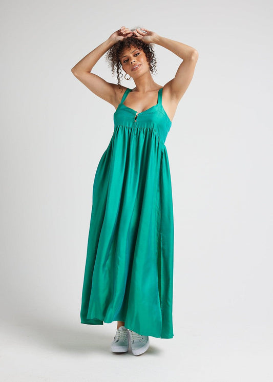 Image of Dresses. Product name - Begonia Sleeveless Silk Maxi Dress Emerald Green in Emerald Green colour by brand - Lou Lou