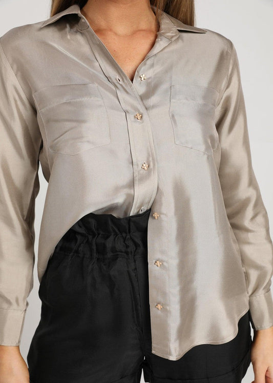 Lou Lou The Silk Long-sleeve Shirt (Biscotti)