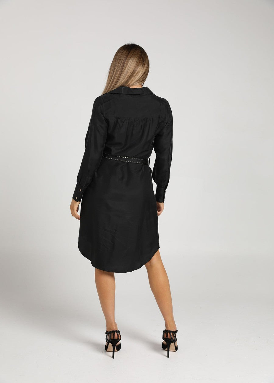Lou Lou The Silk Long-sleeve Shirt Dress (Black)