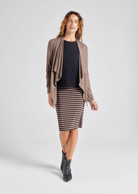 Lou Lou Midi Bamboo Whitney Tube Skirt (Chocolate & Black Stripe)