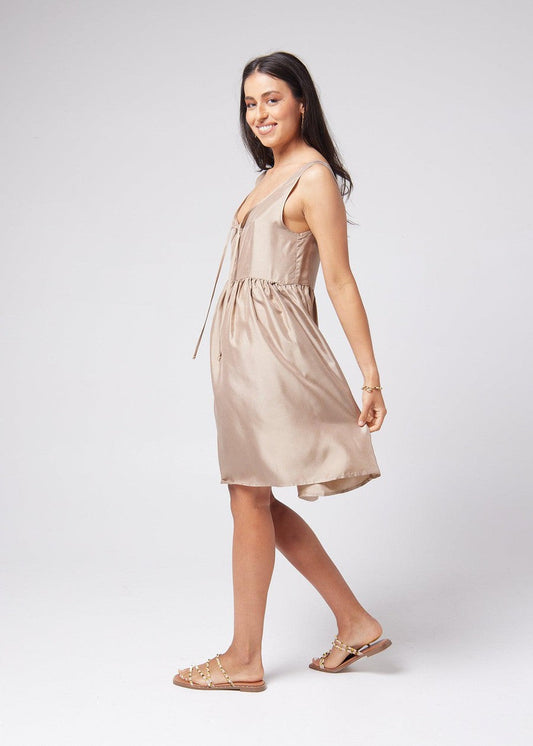 Lou Lou Carnation Sleeveless Silk Dress (Bronze)
