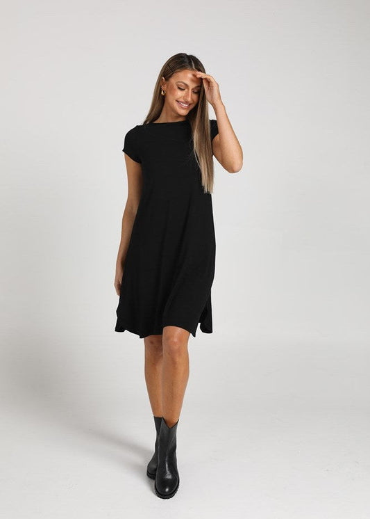 Lou Lou Cher Bamboo Short Sleeve T-Shirt Dress (Black)