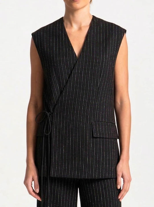 Image of a model wearing Tops. Productname: LOUNGE THE LABEL LUSS VEST in Pinstripe colour by brand - Lounge
