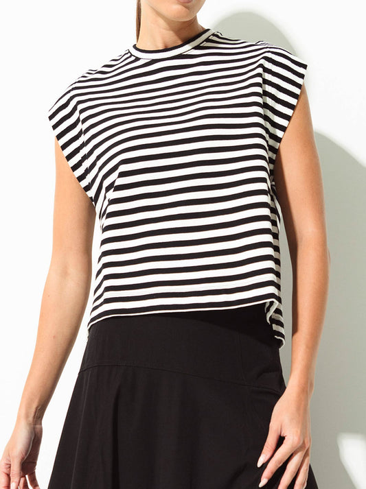 Image of a model wearing Tops. Product name - Lounge The Label Comporta Top in Black White colour by brand - Lounge