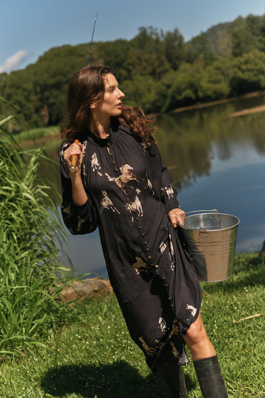 Image of Dresses. Product name - LulaSoul Mustang Button Midi Licorice in Tan colour by brand - LulaSoul