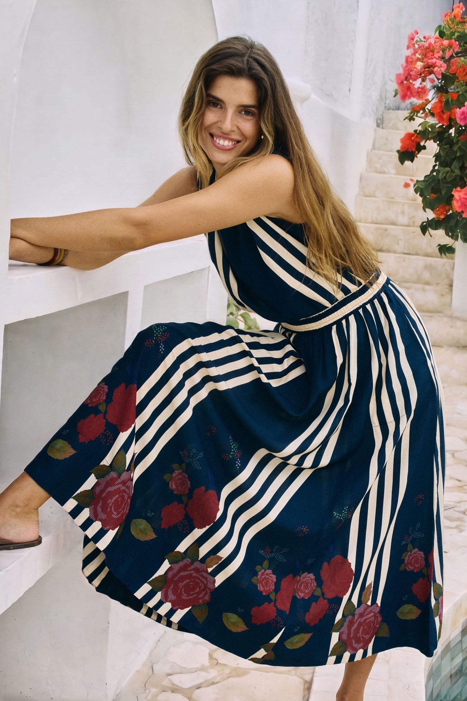 Image of a model wearing Skirts. Product name - PRE SALE | LulaSoul Sandos Skirt Navy in Navy colour by brand - Lulasoul
