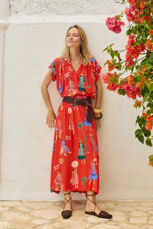 Image of a model wearing Skirts. Product name - PRE SALE | LulaSoul Summer Vibes Skirt Melon in Melon colour by brand - Lulasoul