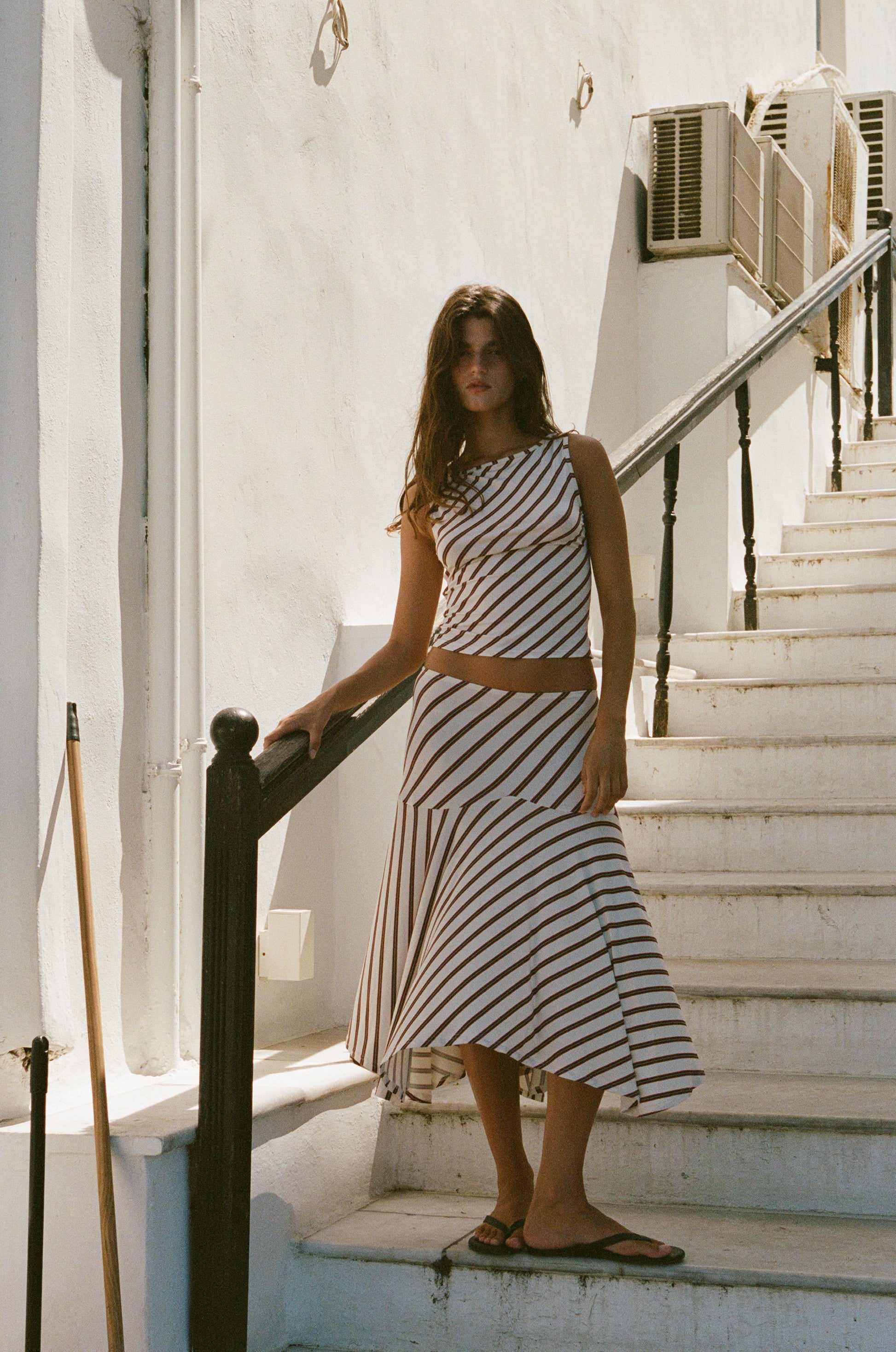 Image of a model wearing Tops. Product name - Maeve Top in Stripe colour by brand - With Jéan