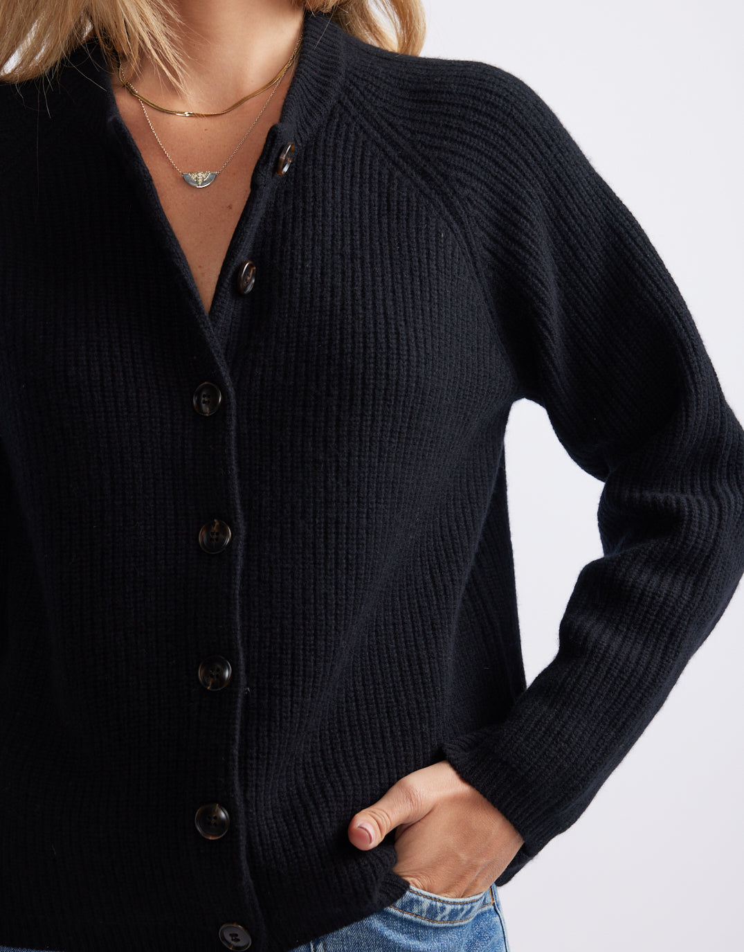 White & Co. Maison Wool Cashmere Cardigan (Black)
