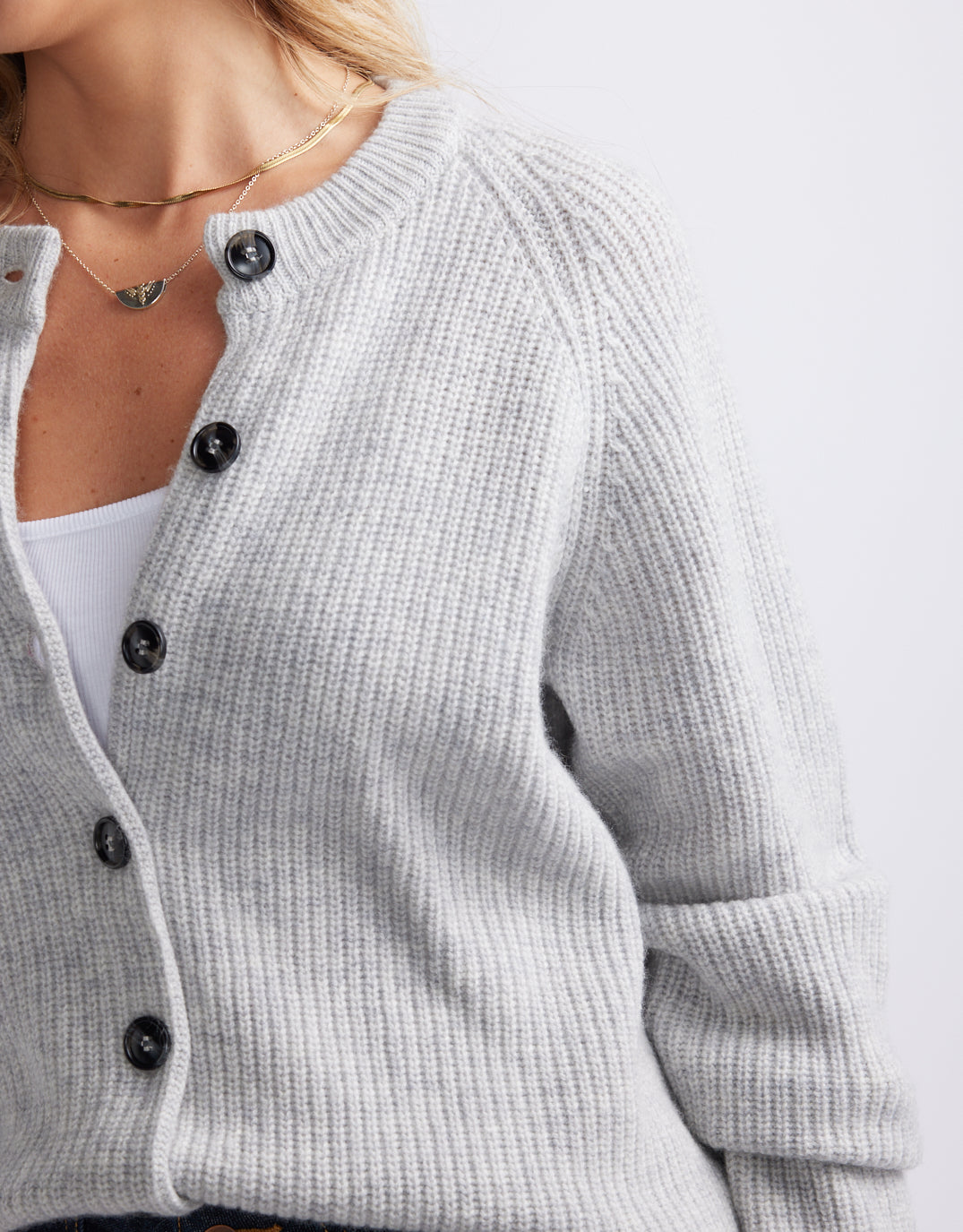 White & Co. Maison Wool Cashmere Cardigan (Grey Marle)