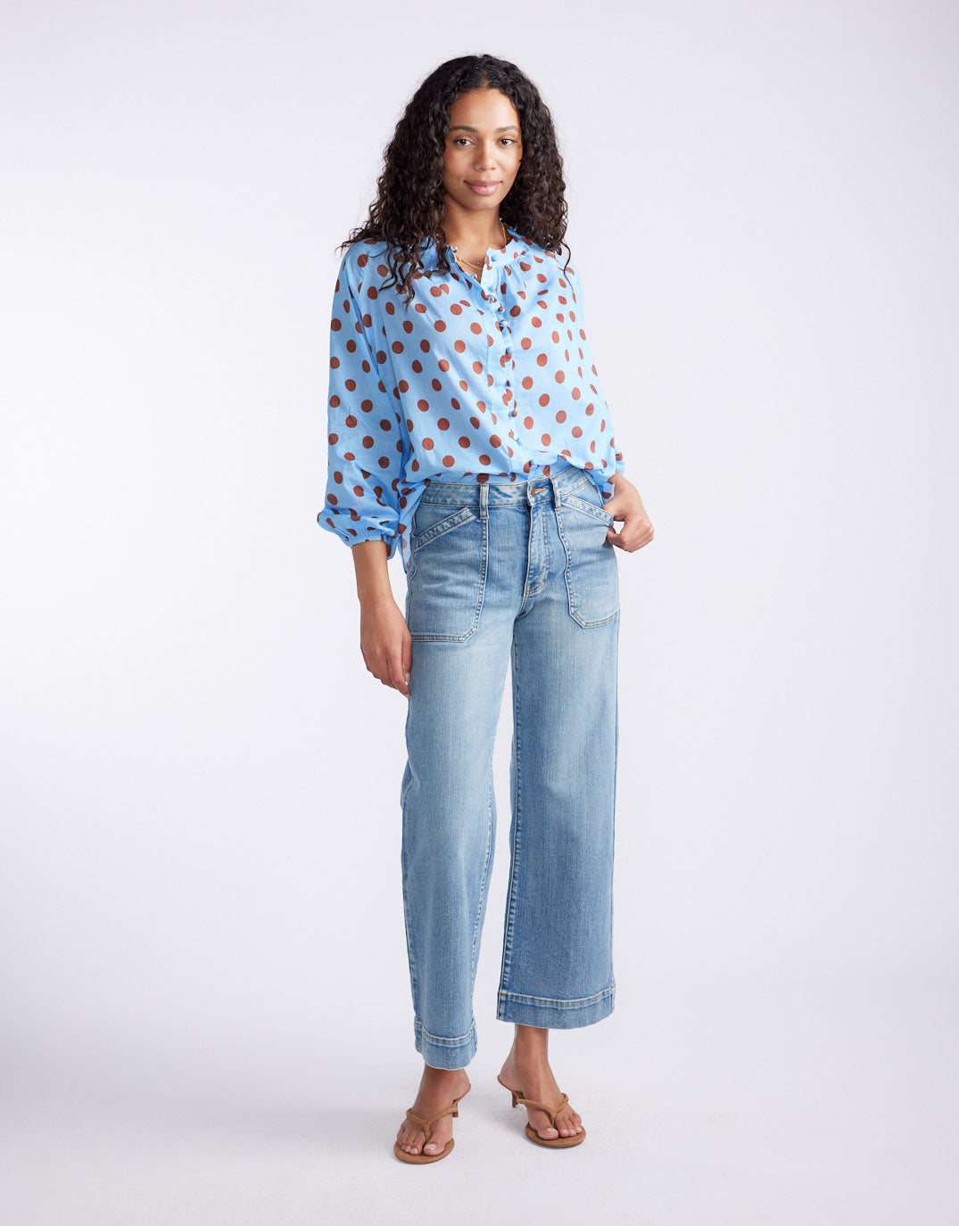132 Fashion Malta Blouse (Powder Blue/Mocha)