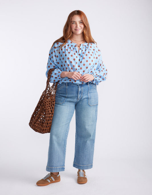 132 Fashion Malta Blouse (Powder Blue/Mocha)