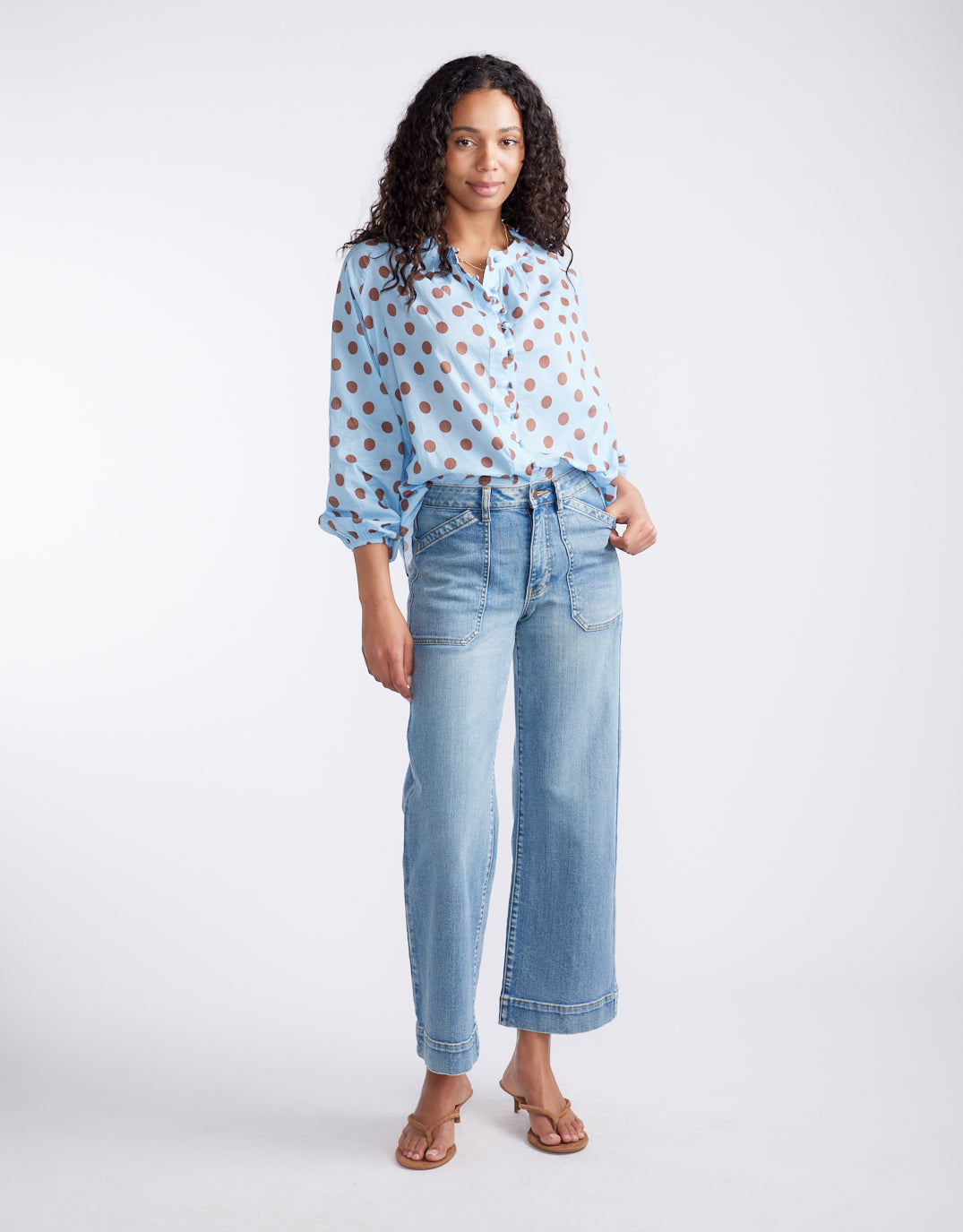 132 Fashion Malta Blouse (Powder Blue/Mocha)