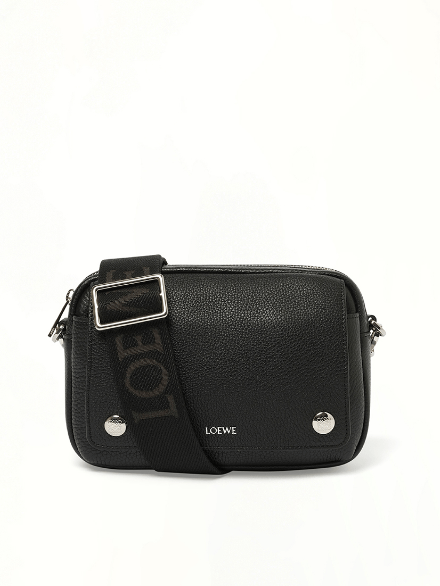 Image of Bags. Product name - Calfskin Pebble Messenger Small in Black colour by brand - LOEWE