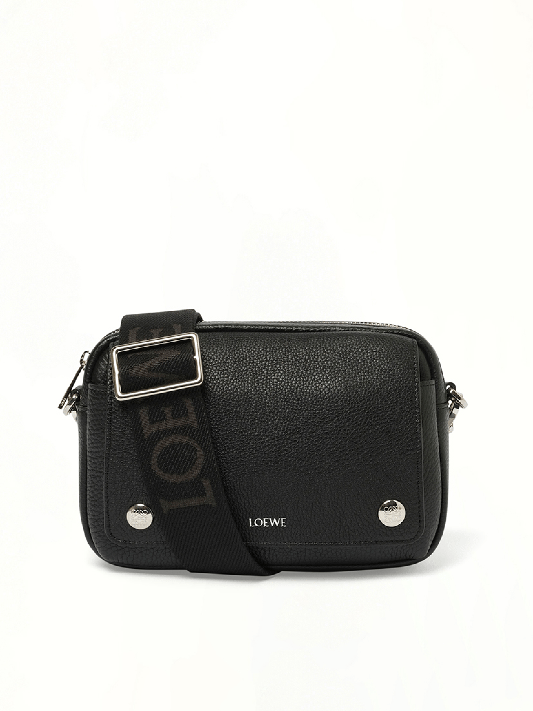 Image of Bags. Product name - Calfskin Pebble Messenger Small in Black colour by brand - LOEWE