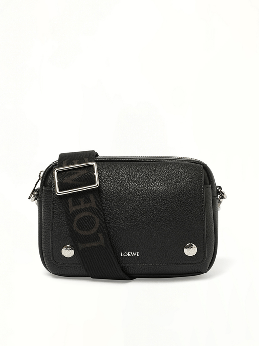 Image of Bags. Product name - Calfskin Pebble Messenger Small in Black colour by brand - LOEWE