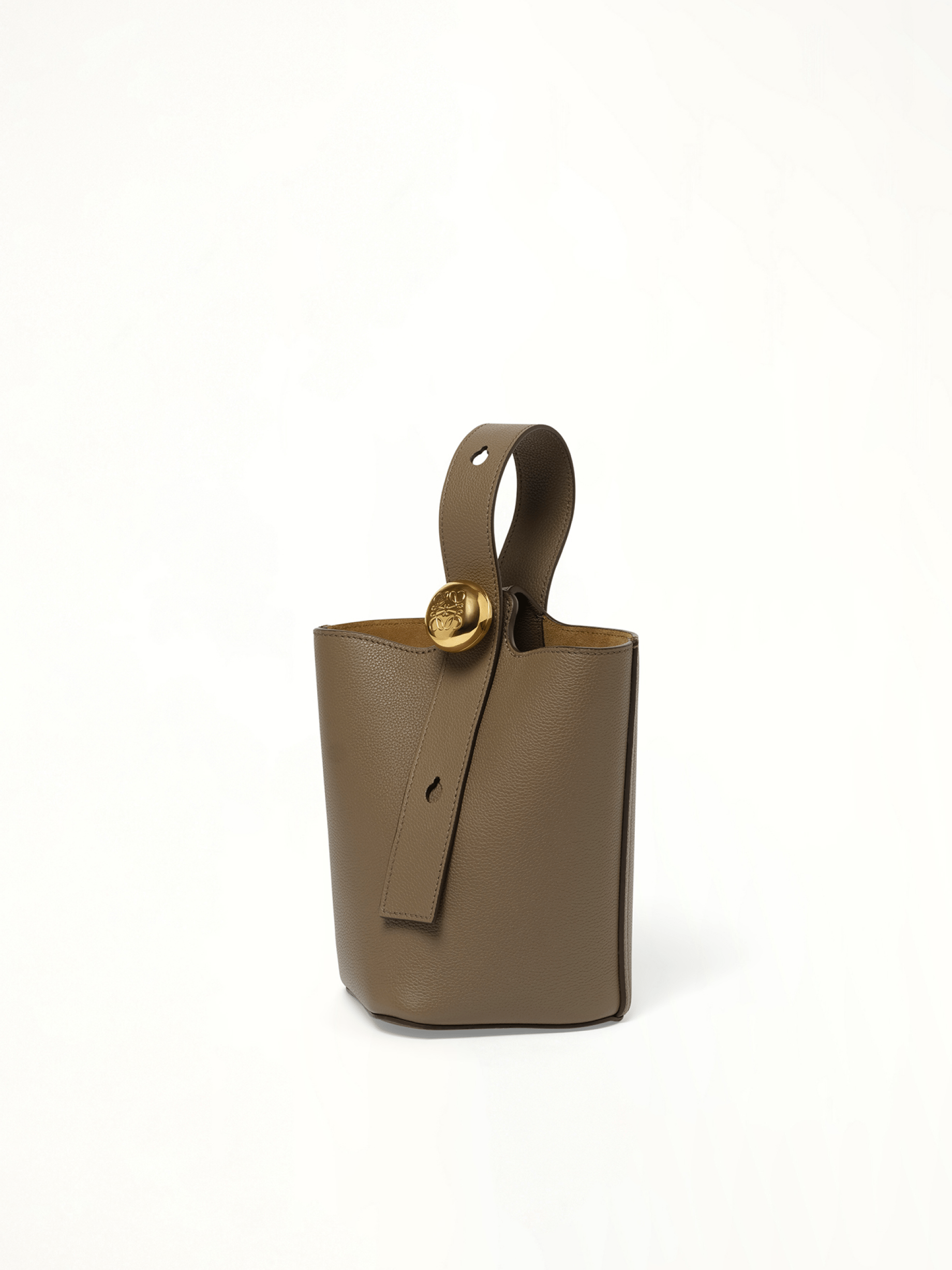 Image of Bags. Product name - Pebble Bucket Mini in Taupe colour by brand - LOEWE