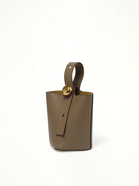Image of Bags. Product name - Pebble Bucket Mini in Taupe colour by brand - LOEWE