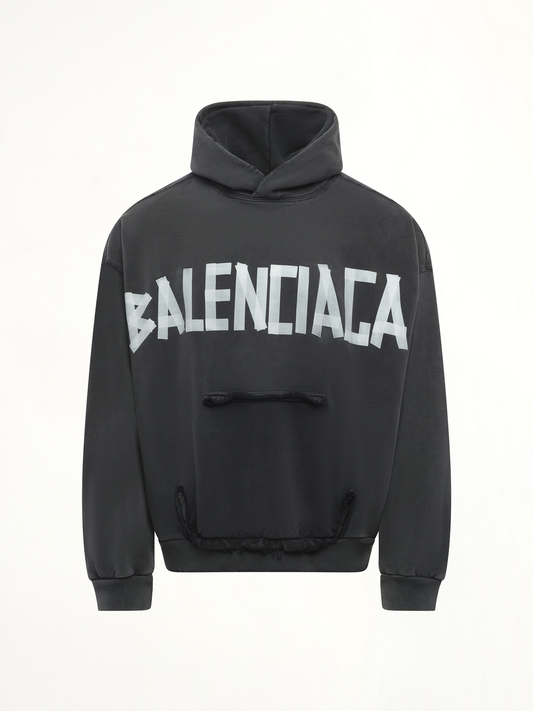 BALENCIAGA Tape Type Ripped Pocket Hoodie (Black)