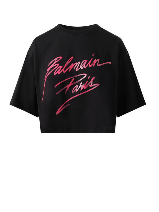 BALMAIN Balmain Baseball Cropped T-Shirt (Pink)