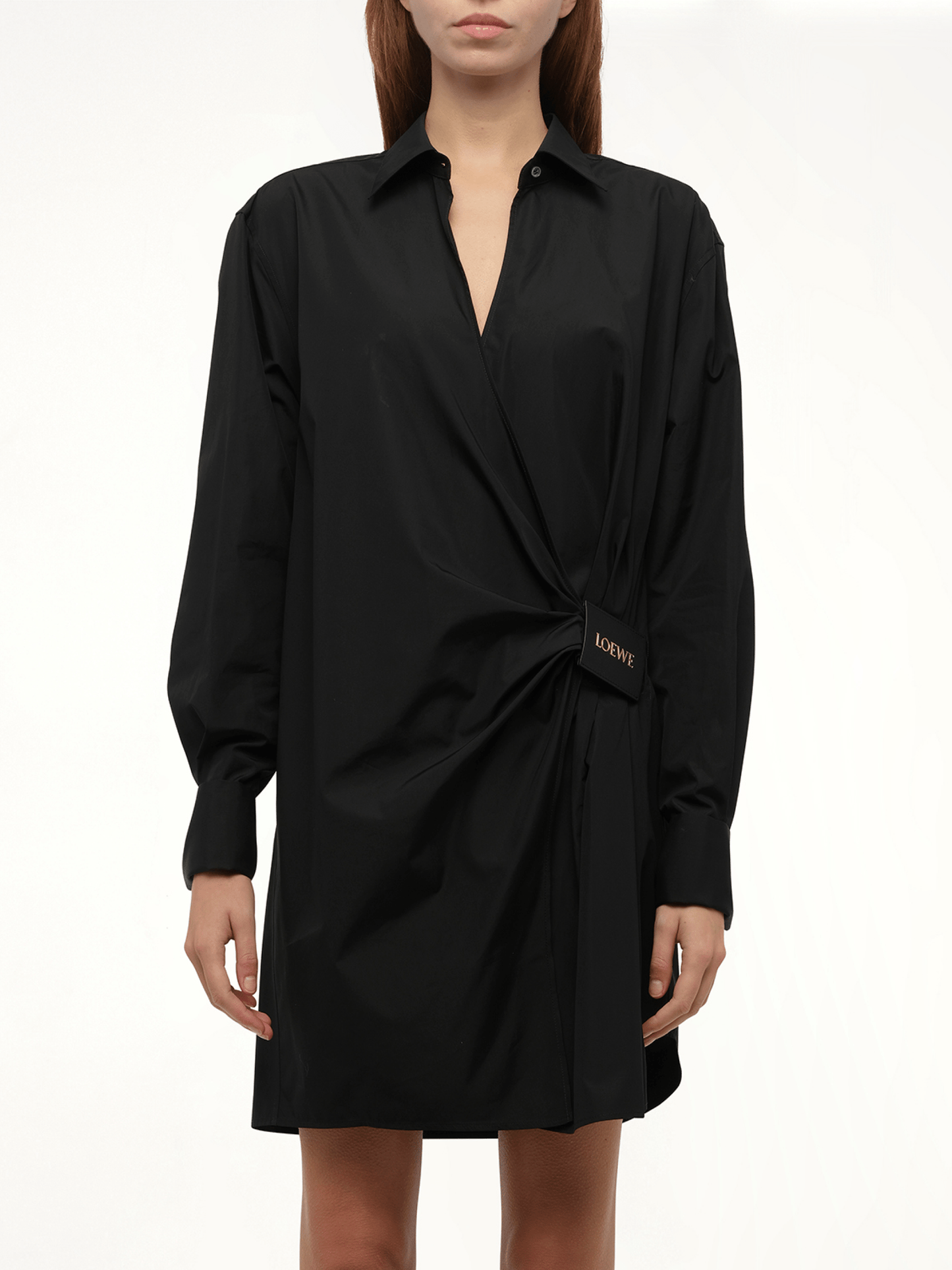 Image of Dresses. Product name - Draped Shirt Dress in Black colour by brand - LOEWE