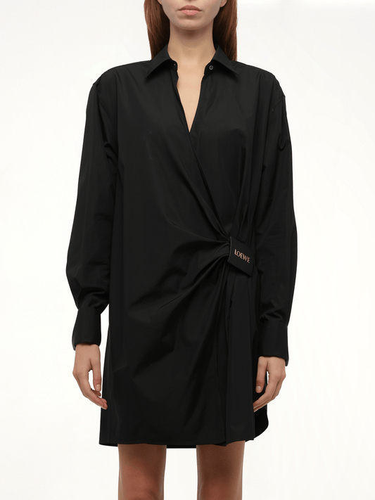 Image of Dresses. Product name - Draped Shirt Dress in Black colour by brand - LOEWE