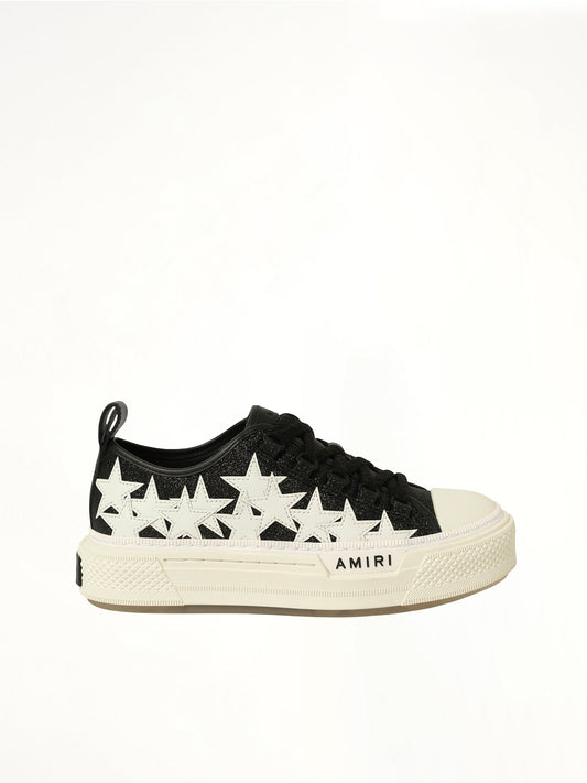 Image of Sneakers. Product name - Glitter Stars Court Low Sneaker in Black colour by brand - AMIRI