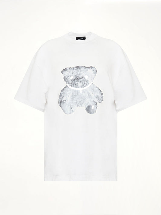 Image of a model wearing Tops. Product name - Pearl Necklace Teddy T-Shirt in White colour by brand - WE11DONE