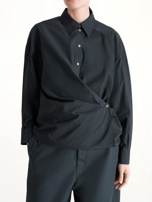 Image of Shirts. Product name - Straight Collar Twisted Shirt in Navy colour by brand - LEMAIRE