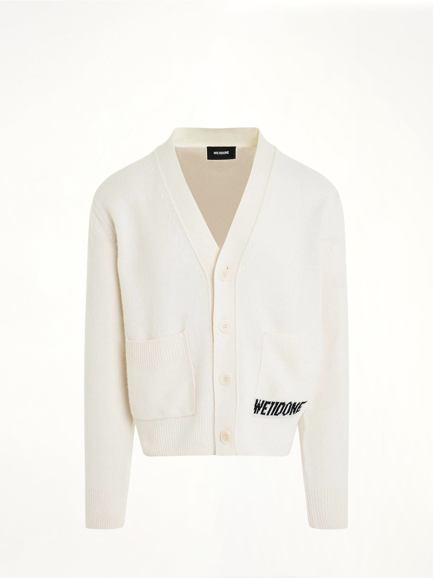 WE11DONE Pocket Logo Knit Cardigan (White)