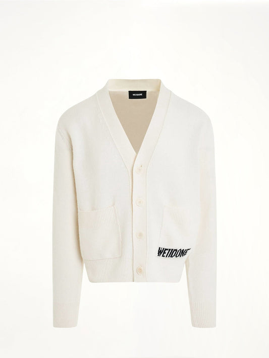 WE11DONE Pocket Logo Knit Cardigan (White)