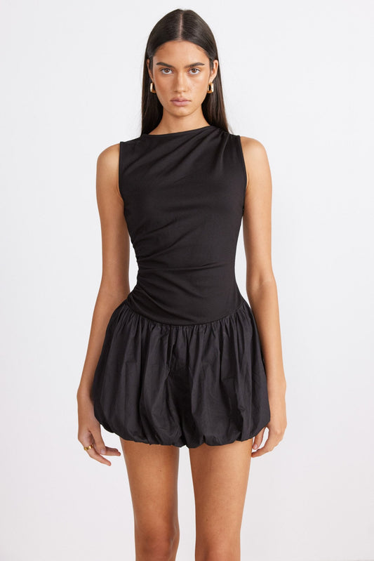 Image of a model wearing Dress. Productname: SNDYS Maya Bubble Dress in Black colour by brand - SNDYS