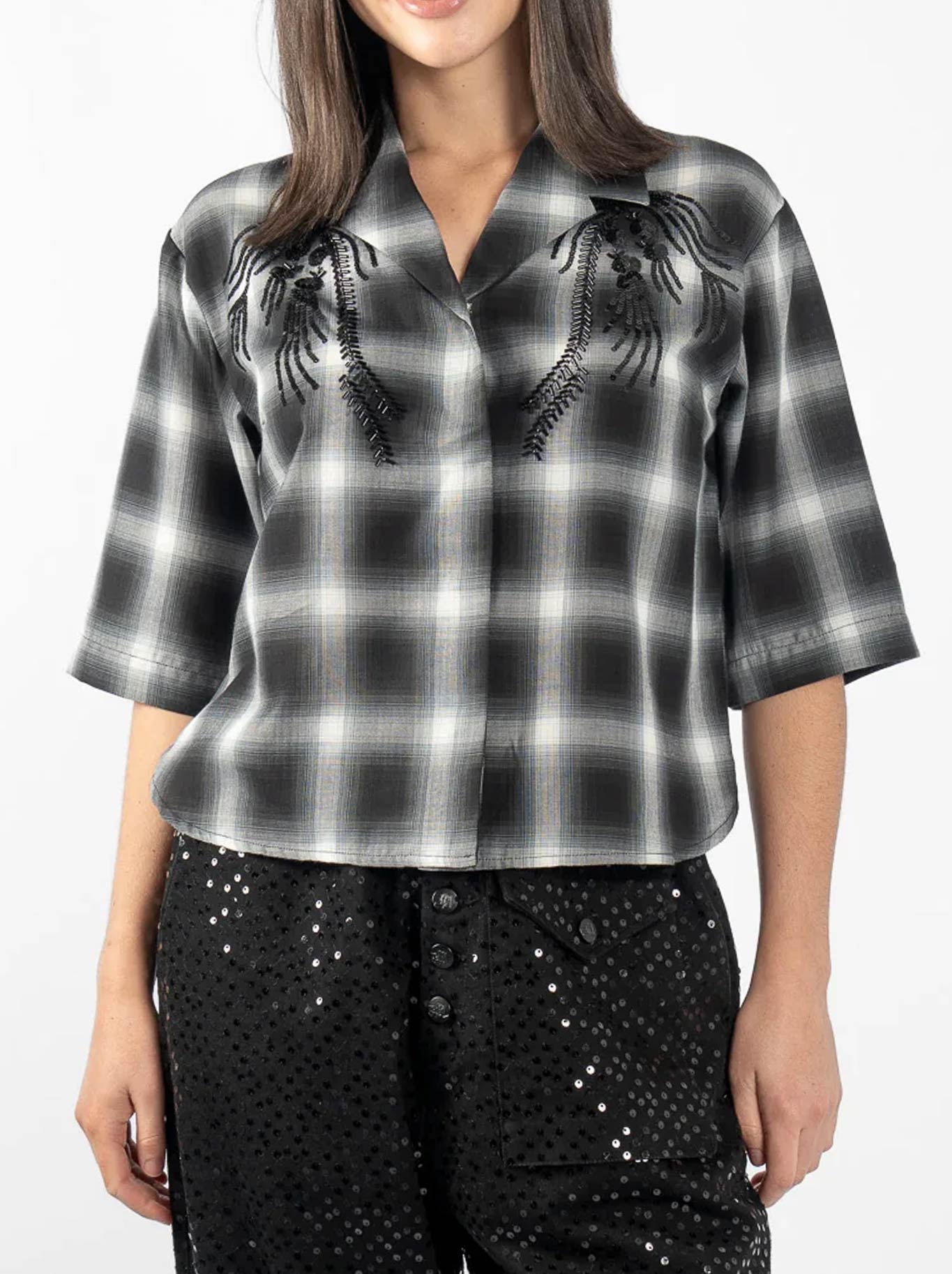 Image of Shirts. Product name - M.A Dainty Phoenix Shirt in Black/Blue Plaid colour by brand - M.A Dainty