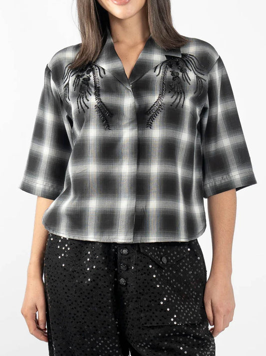 Image of Shirts. Product name - M.A Dainty Phoenix Shirt in Black/Blue Plaid colour by brand - M.A Dainty