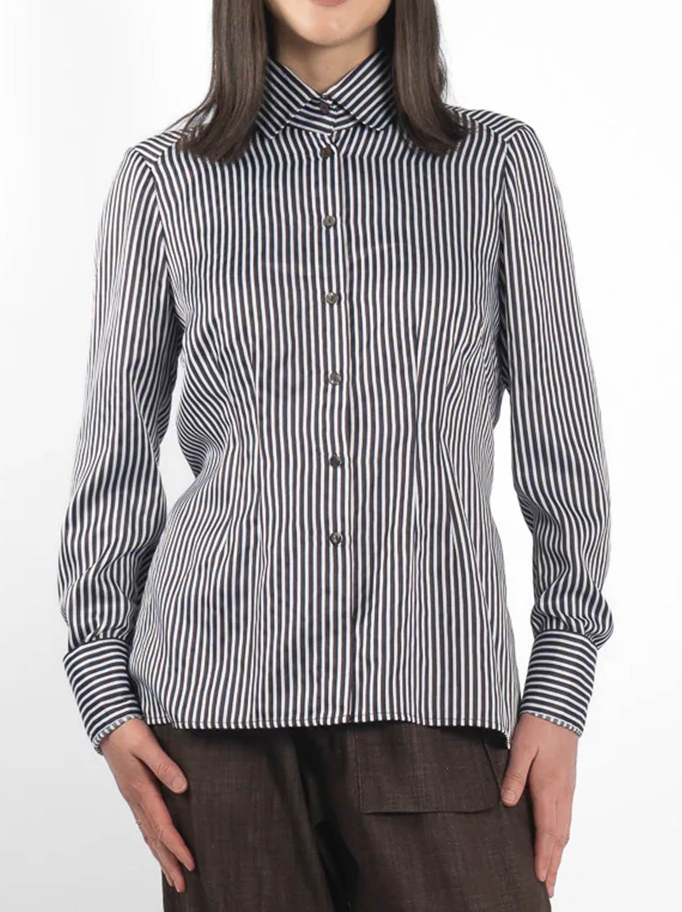 Image of Shirts. Product name - M.A Dainty Keyes Shirt in Blue/Brown Stripe colour by brand - M.A Dainty