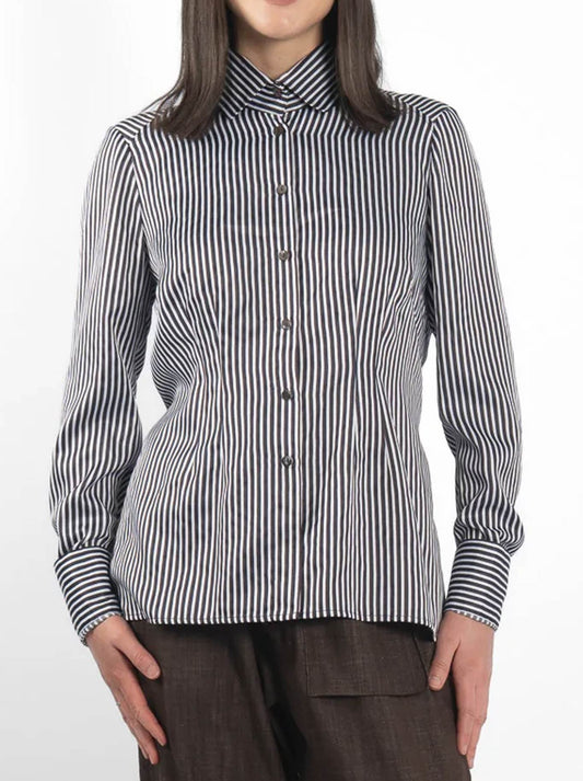 Image of Shirts. Product name - M.A Dainty Keyes Shirt in Blue/Brown Stripe colour by brand - M.A Dainty