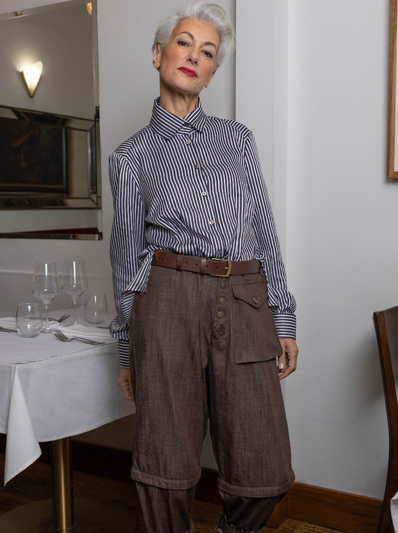 M.A Dainty Keyes Shirt (Blue/Brown Stripe)