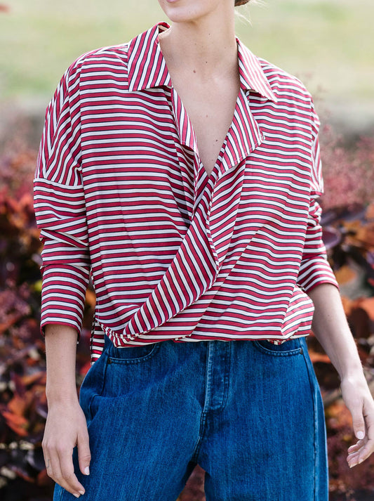 Image of Shirts. Productname: M.A Dainty Petal Shirt in Red Stripe colour by brand - M.A Dainty