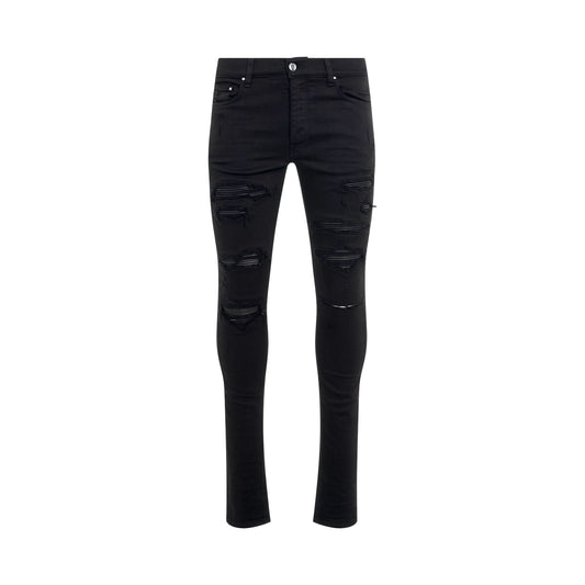 Image of Jeans. Product name - Leather Thrasher Jeans in Black Od colour by brand - AMIRI