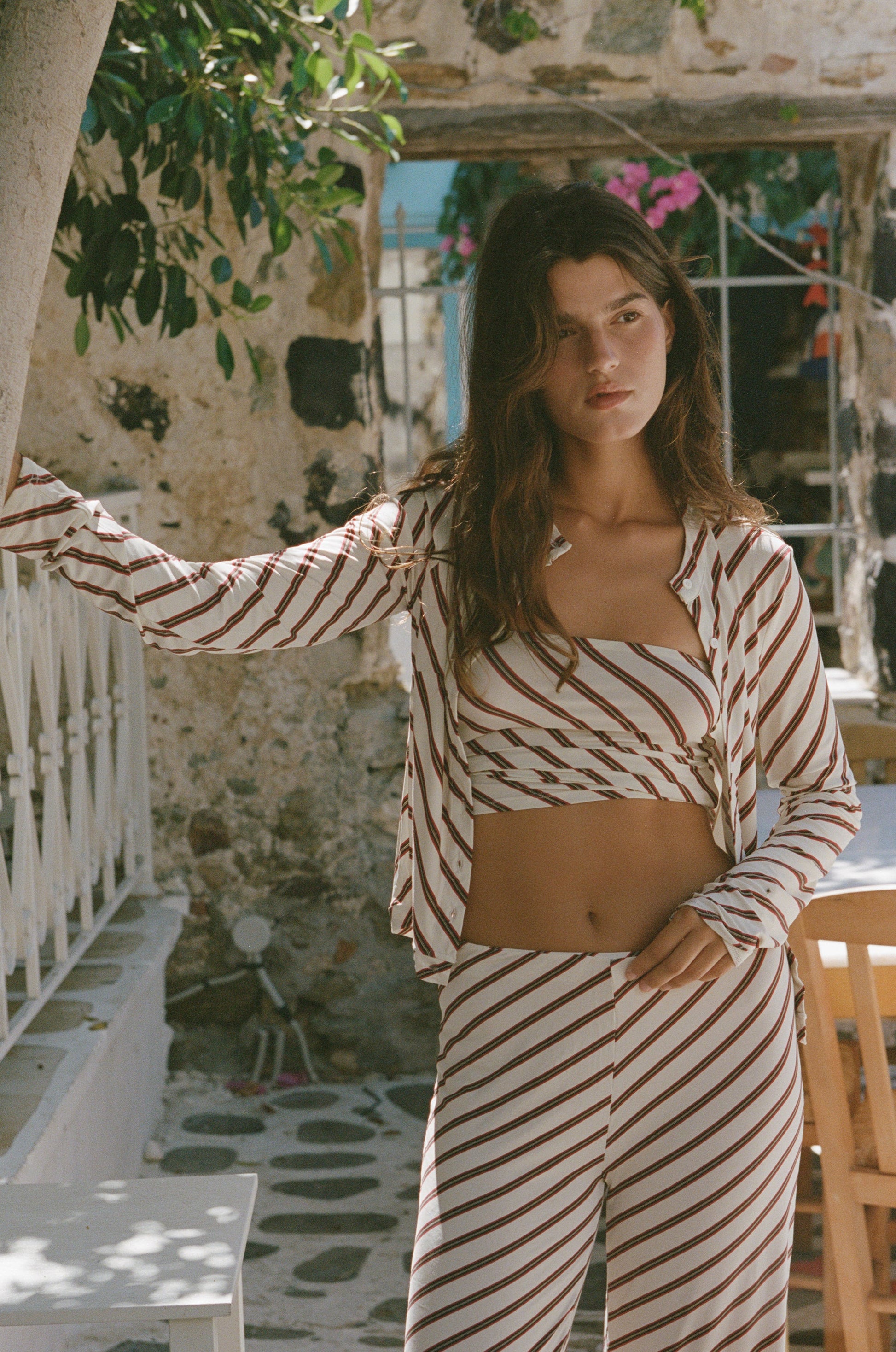 Image of a model wearing Tops. Product name - Mika Top Set in Stripe colour by brand - With Jéan