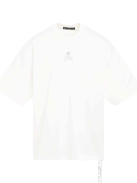 Image of a model wearing Tops. Productname: MASTERMIND JAPAN Glassbeads Boxy Fit T-Shirt in WHITE colour by brand - MASTERMIND JAPAN