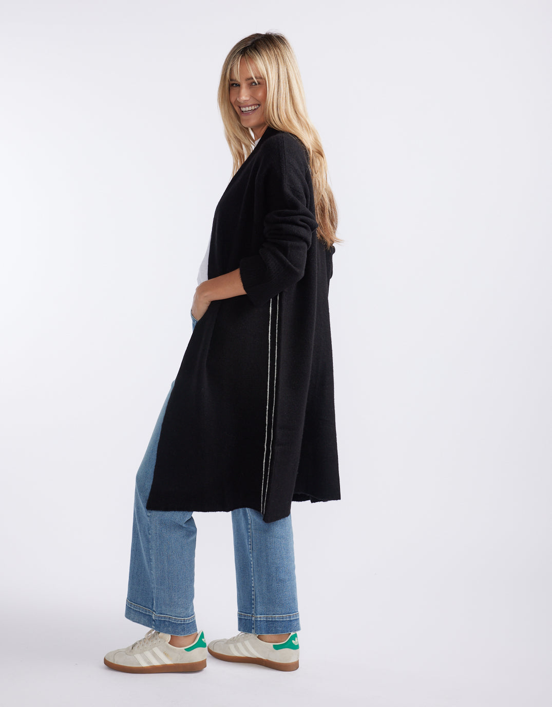 White & Co. Montreux Wool Alpaca Longline Cardigan (Black)