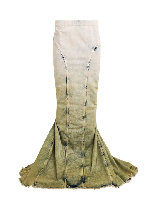 Image of a model wearing Skirts. Product name - Moncler x Rick Owens AL Skirts in Beige colour by brand - RICK OWENS