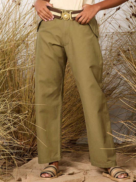 Image of a model wearing Pants. Productname: M.A DAINTY JONES PANT in Safari colour by brand - M.A Dainty